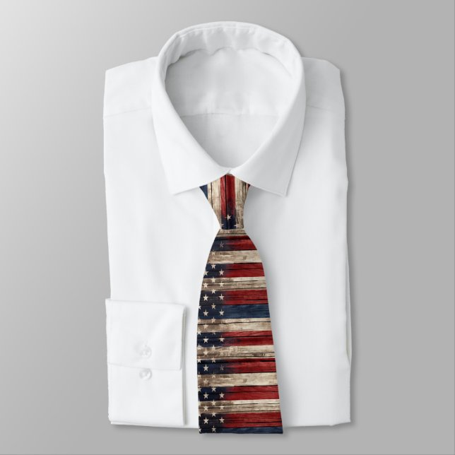 Weathered Stars & Stripes Wood Flag Tie (Tied)