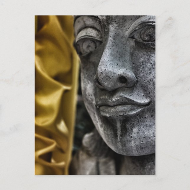 Weathered Statue Face and Yellow Silk Postcard (Front)