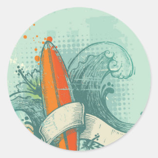 Weathered Surfboard Design Classic Round Sticker