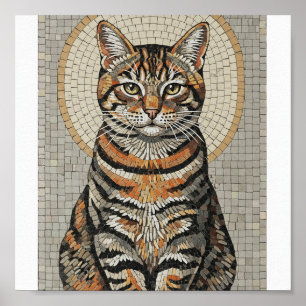 Weathered Tabby Cat Mosaic Poster