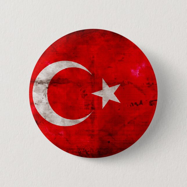 Weathered Turkey Flag 6 Cm Round Badge (Front)