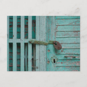 Weathered Turquoise Door Postcard