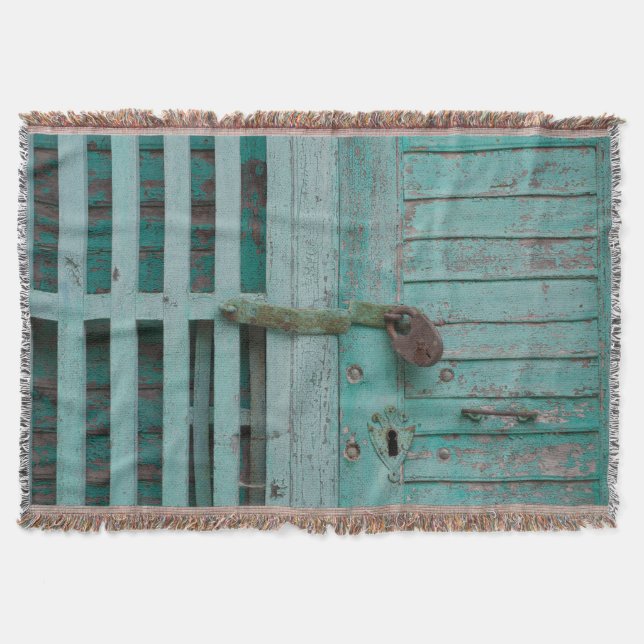 Weathered Turquoise Door Throw Blanket (Front)