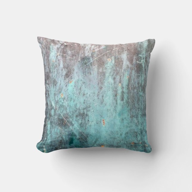 Weathered Turquoise Metal Throw Pillow (Front)