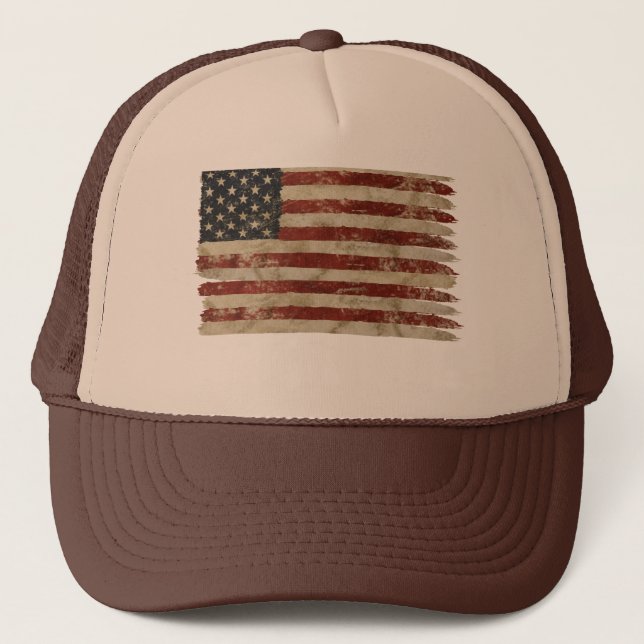 Weathered USA Flag Trucker Hat (Front)