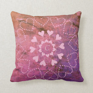 Weathered Valentine Mandala on Pink Rust Granite Cushion