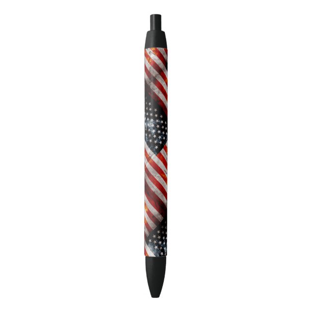 Weathered Vintage American Flag Black Ink Pen (Front Vertical)