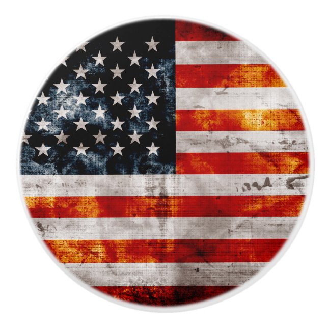 Weathered Vintage American Flag Ceramic Knob (Front)