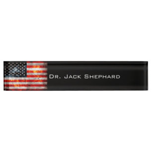 Weathered Vintage American Flag Nameplate