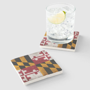 Weathered Vintage Maryland State Flag Stone Coaster