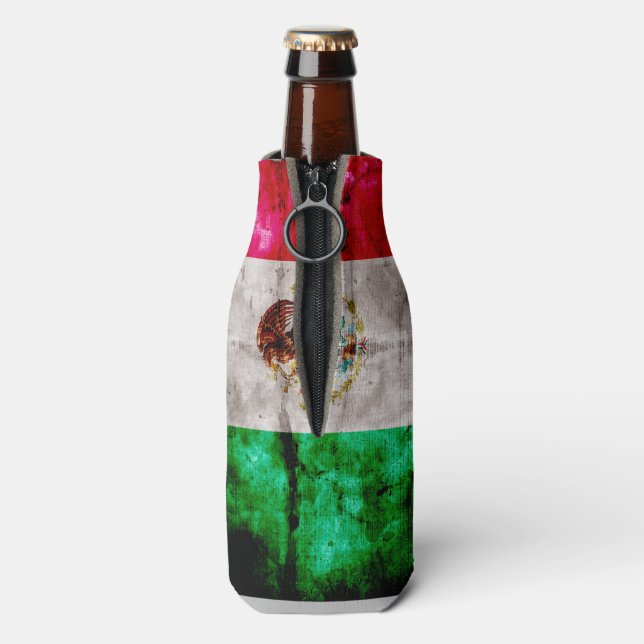 Weathered Vintage Mexico Flag Bottle Cooler (Bottle Back)