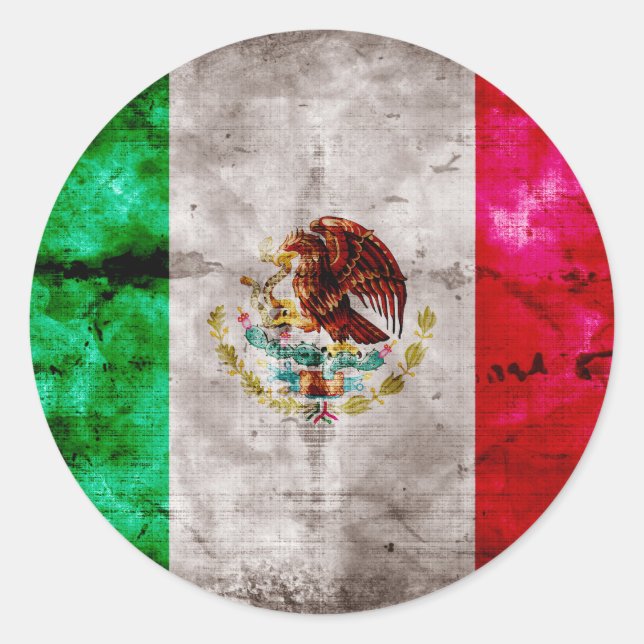 Weathered Vintage Mexico Flag Classic Round Sticker (Front)
