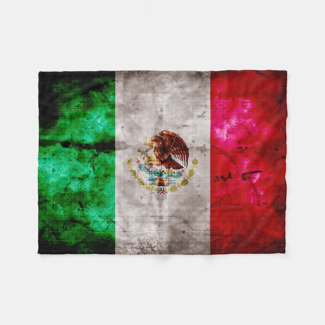 Weathered Vintage Mexico Flag Fleece Blanket (Front (Horizontal))