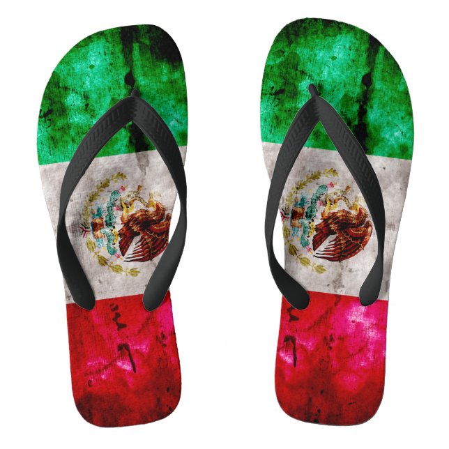 Weathered Vintage Mexico Flag Flip Flops (Footbed)