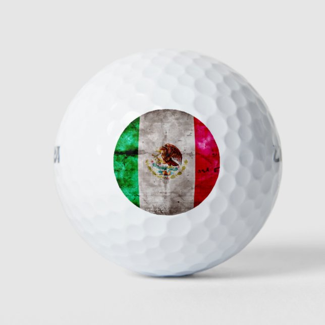 Weathered Vintage Mexico Flag Golf Balls (Front)