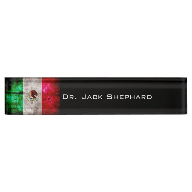 Weathered Vintage Mexico Flag Nameplate (Front)