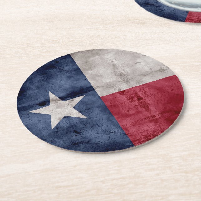 Weathered Vintage Texas State Flag Round Paper Coaster (Angled)