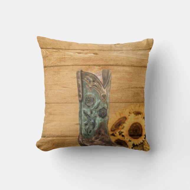 Weathered Western Country sunflower cowboy boot Cushion (Front)