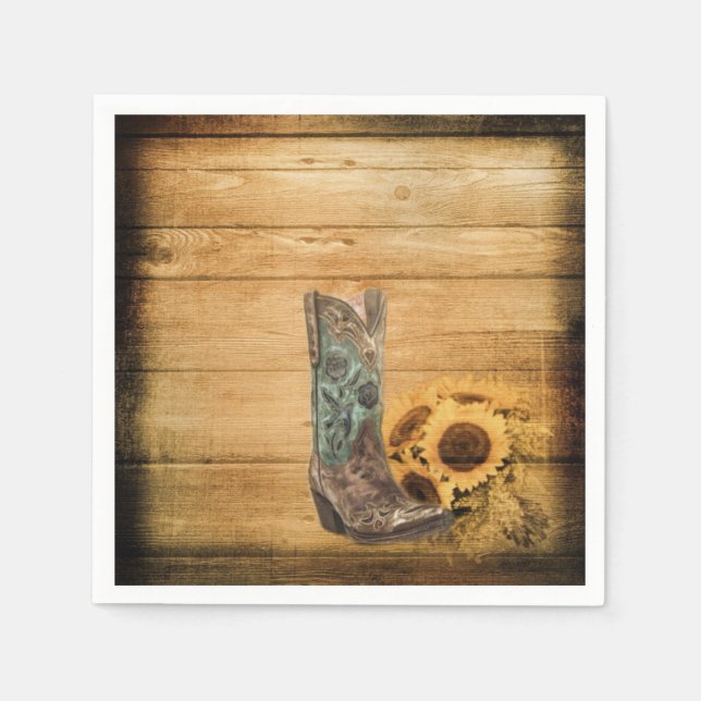 Weathered Western Country sunflower cowboy boot Napkin (Front)