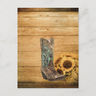 Weathered Western Country sunflower cowboy boot Postcard