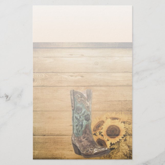 Weathered Western Country sunflower cowboy boot Stationery (Front)