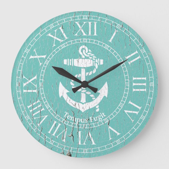 Weathered White Anchor Personalise Large Clock (Front)