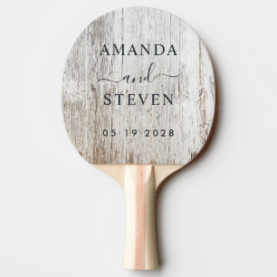 Weathered White Wash Couple Name with Wedding Date Ping Pong Paddle