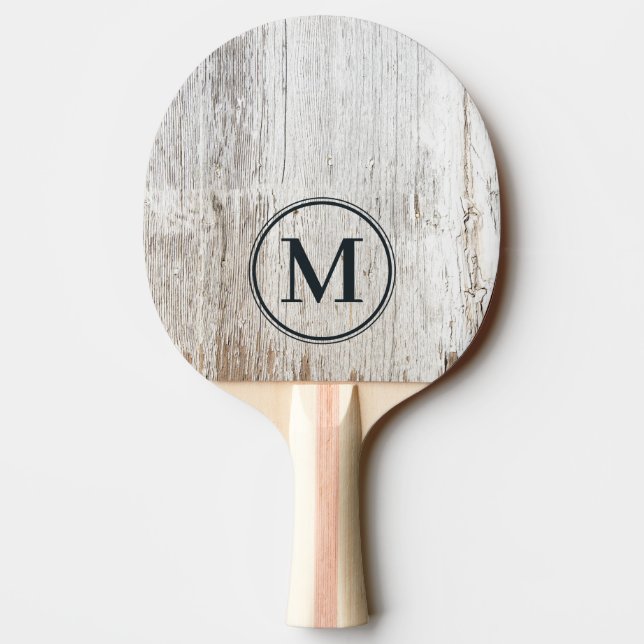 Weathered White Washed Wood Monogram Ping Pong Paddle (Back)