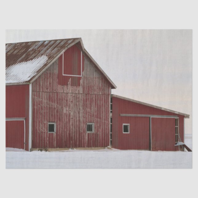 Weathered Winter Red Barn Tissue Paper (Front)