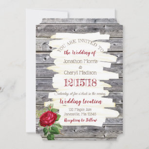 Weathered Wood Burgundy Rose Wedding Invitation