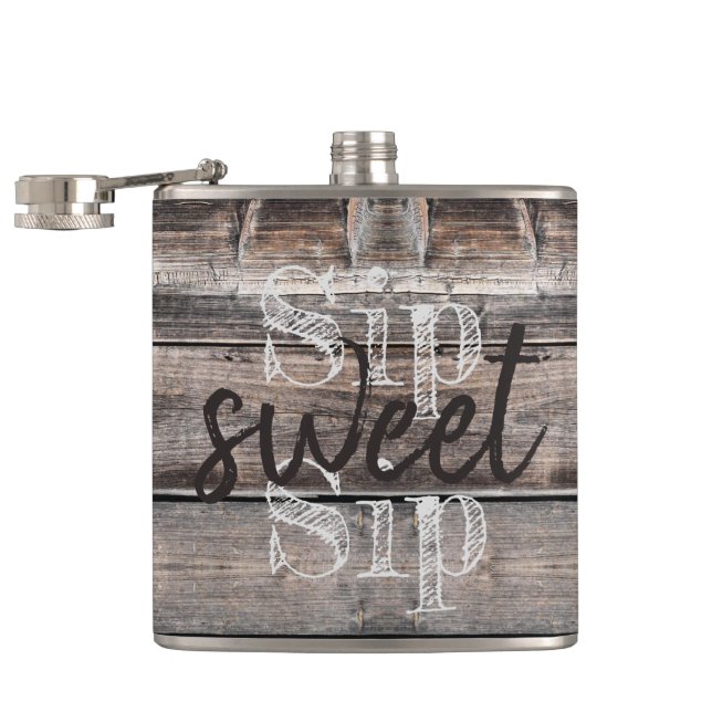 weathered wood distressed SIP SWEET SIP | Hip Flask (Opened)