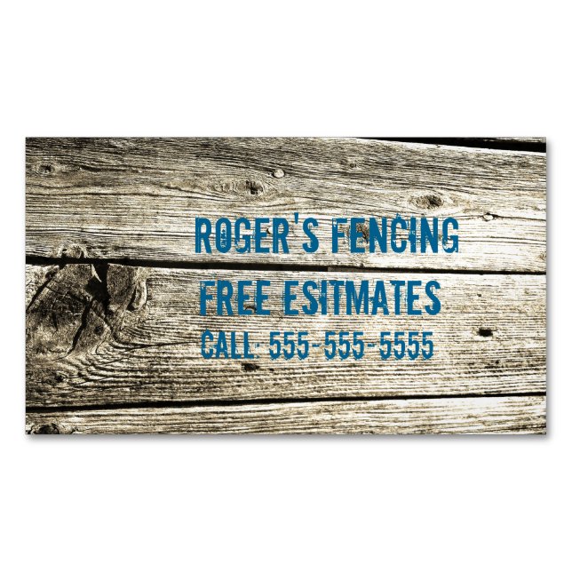 Weathered Wood Fence Pickets with Nails & Knots Magnetic Business Card (Front)