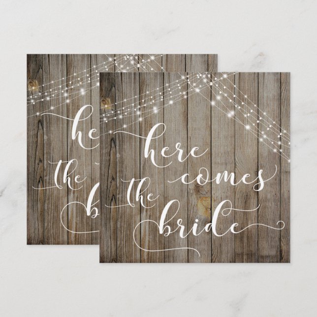 Weathered Wood & Lights Here Comes the Bride Card (Front/Back)