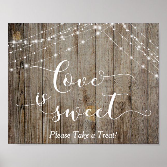 Weathered Wood & Lights Love is Sweet Dessert Sign (Front)