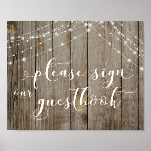 Weathered Wood Lights Sign Our Guestbook Sign