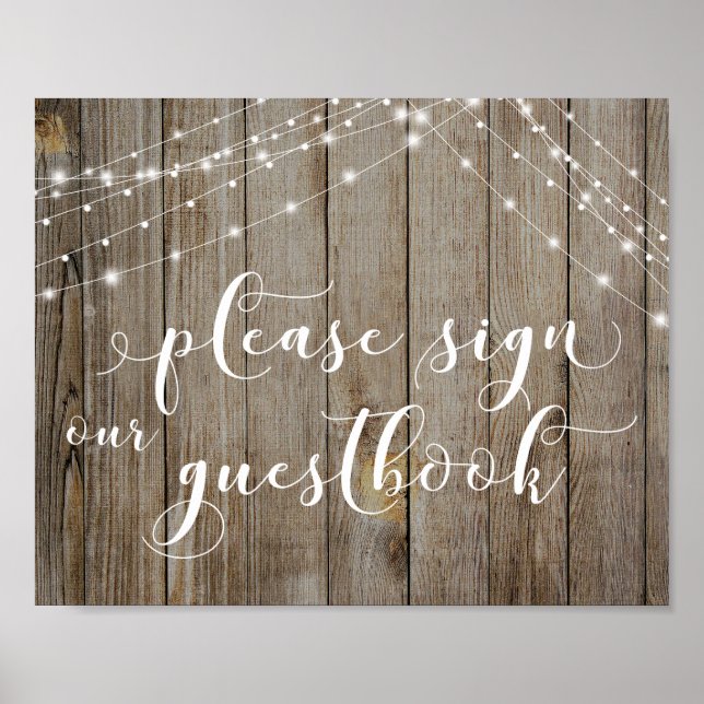 Weathered Wood Lights Sign Our Guestbook Sign (Front)