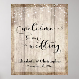 Weathered Wood & Lights Wedding Welcome Sign