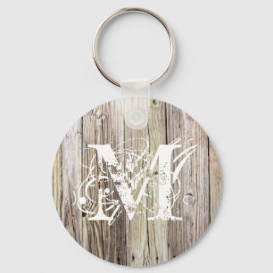 Weathered Wood Monogrammed Key Ring