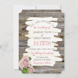 Weathered Wood Pink Floral Wedding Invitation