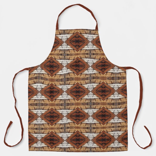 Weathered Wood Planks Diamond Pattern Mixed Media Apron (Front)