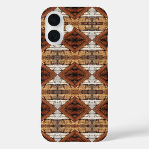 Weathered Wood Planks Diamond Pattern Mixed Media iPhone 16 Case