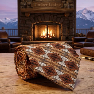 Weathered Wood Planks Diamond Pattern Mixed Media Tie