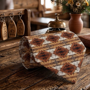 Weathered Wood Planks Diamond Pattern Mixed Media Tie