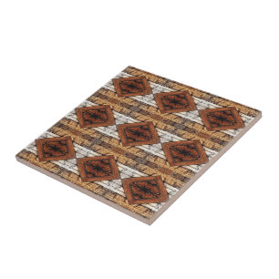 Weathered Wood Planks Diamond Pattern Mixed Media Tile