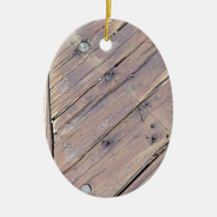 Weathered Wood Rough Textured Deck Ceramic Tree Decoration