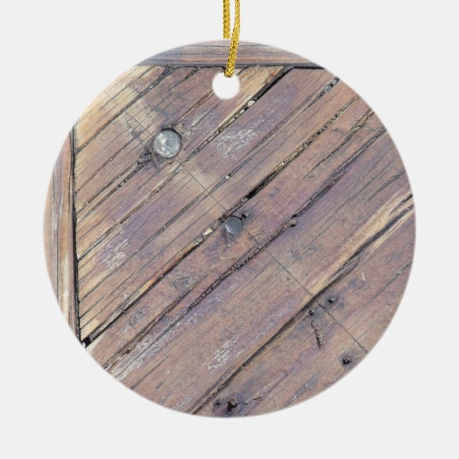 Weathered Wood Rough Textured Deck Ceramic Tree Decoration (Front)