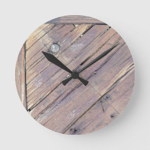 Weathered Wood Rough Textured Deck Round Clock