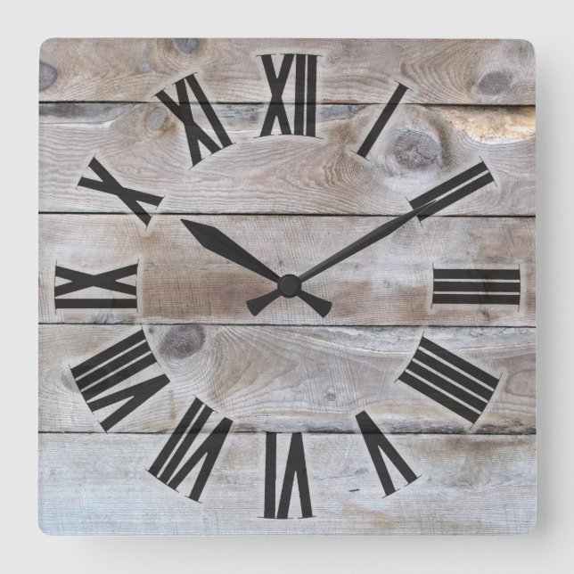 Weathered wood square wall clock (Front)
