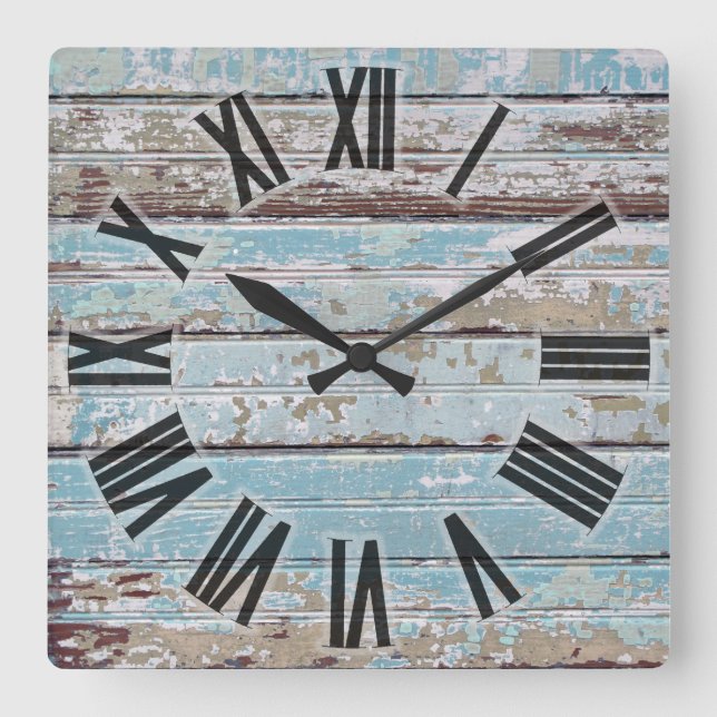 Weathered wood square wall clock (Front)