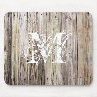 Weathered Wood with Shabby Chic Monogram Mouse Mat
